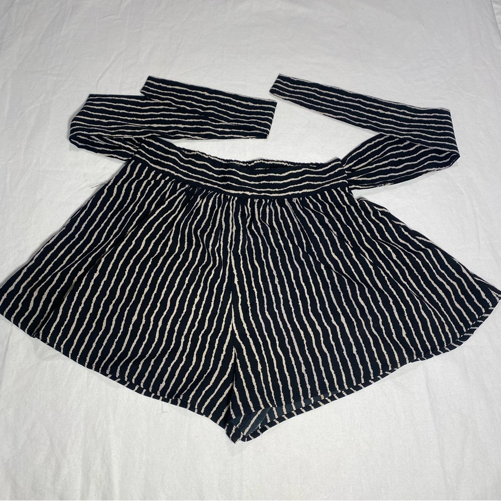 Silence + Noise Black and Cream Striped Shorts